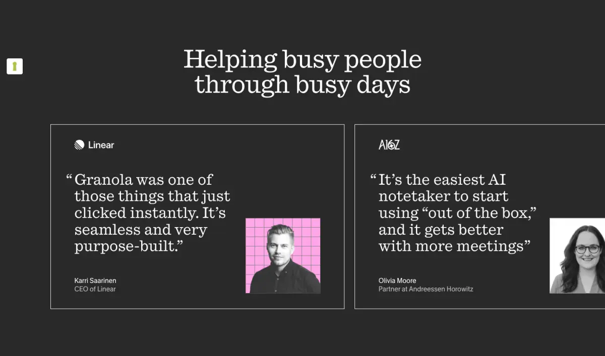 Helping busy people through busy days features section from Granola
