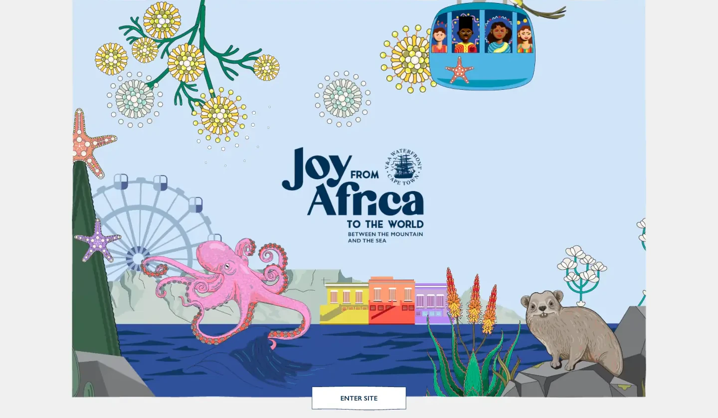 Illustrated “Joy From Africa” Enter-Site Splash hero section from Jfa Awards