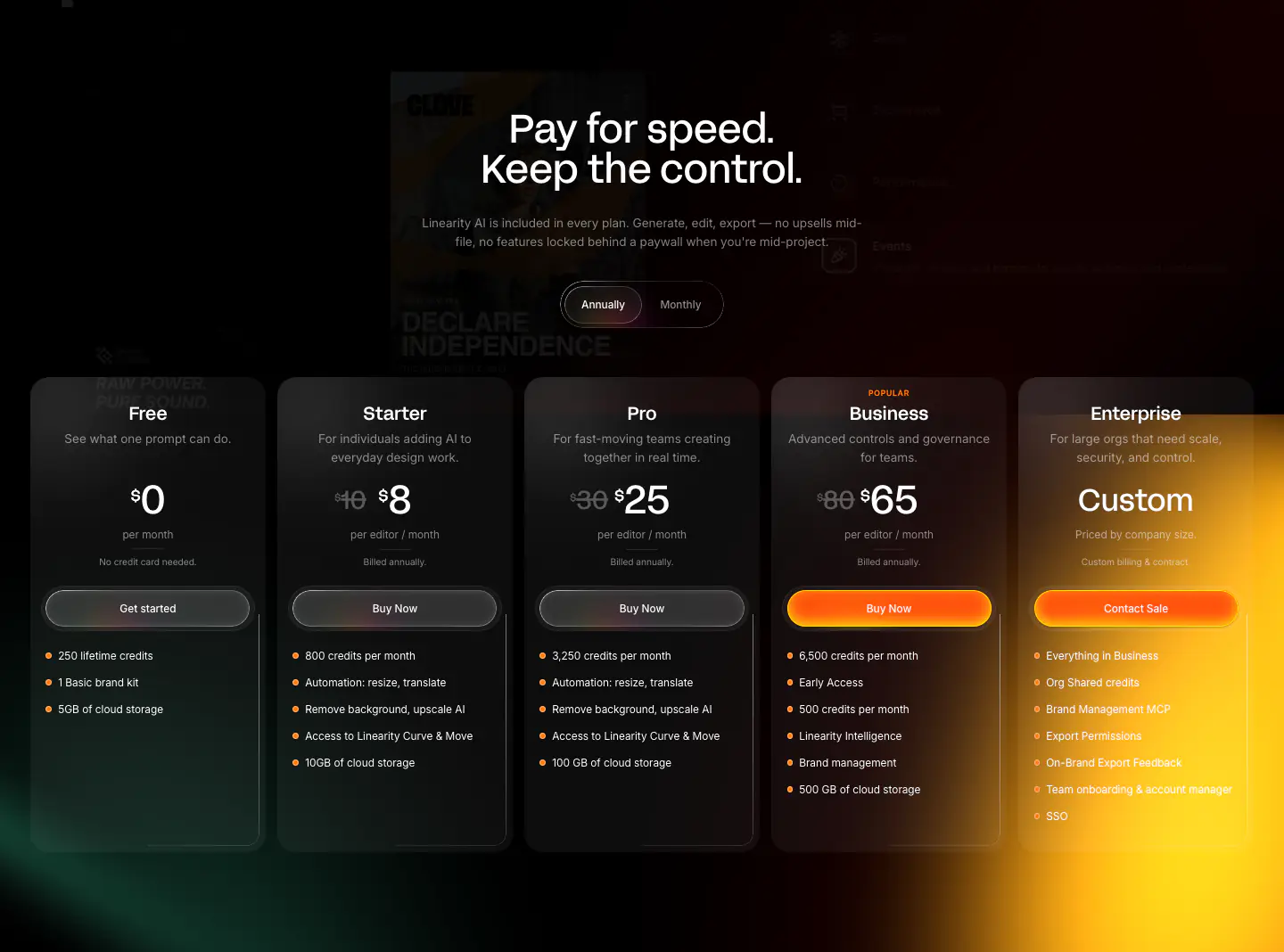 Pay for speed. Keep the control. features section from Linearity