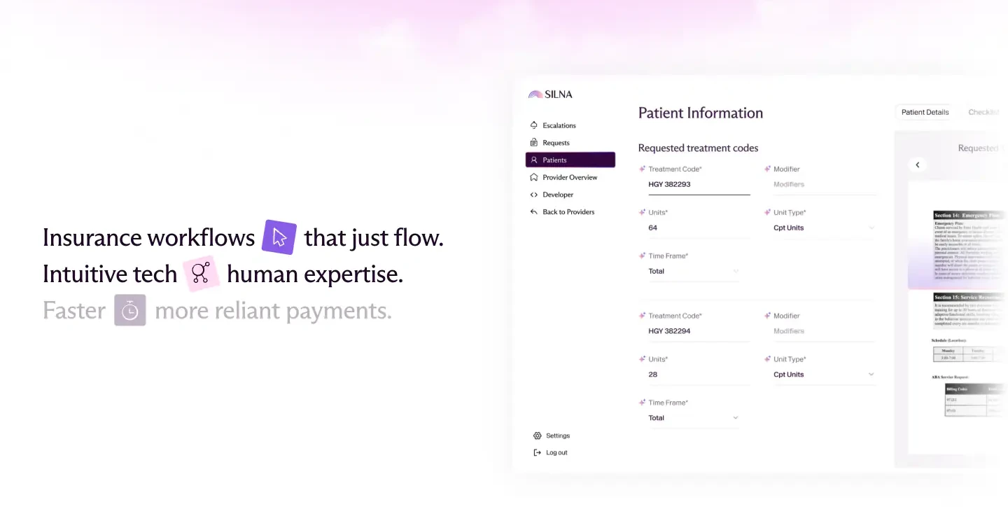 Insurance workflows product showcase Features section from Silnahealth
