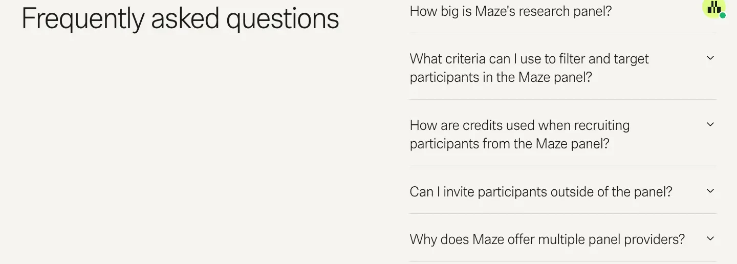 Frequently Asked Questions Accordion faq section from Maze