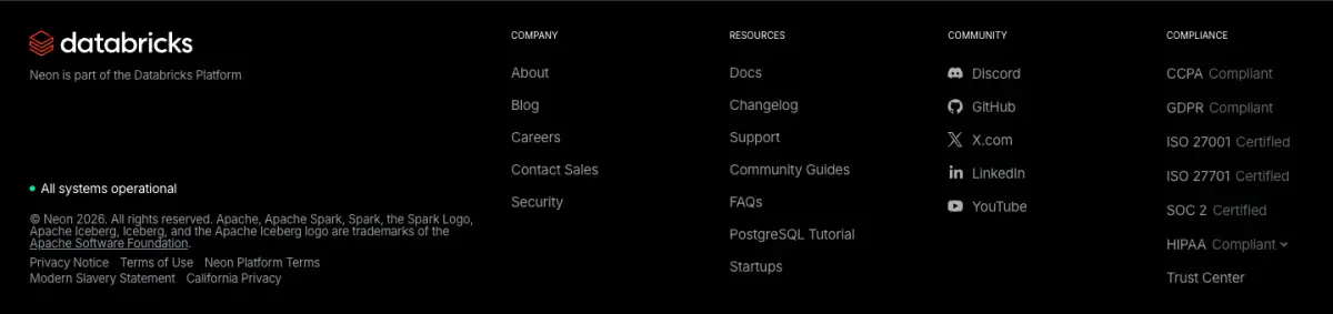 Neon Footer footer section from Neon