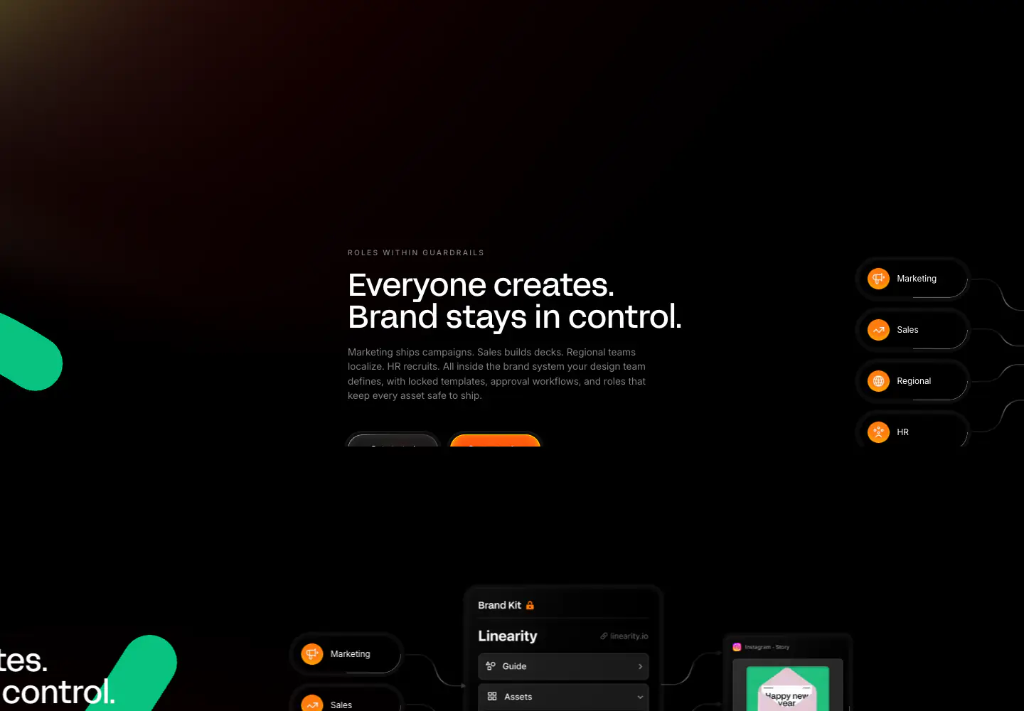 One brand. Every team asset features section from Linearity