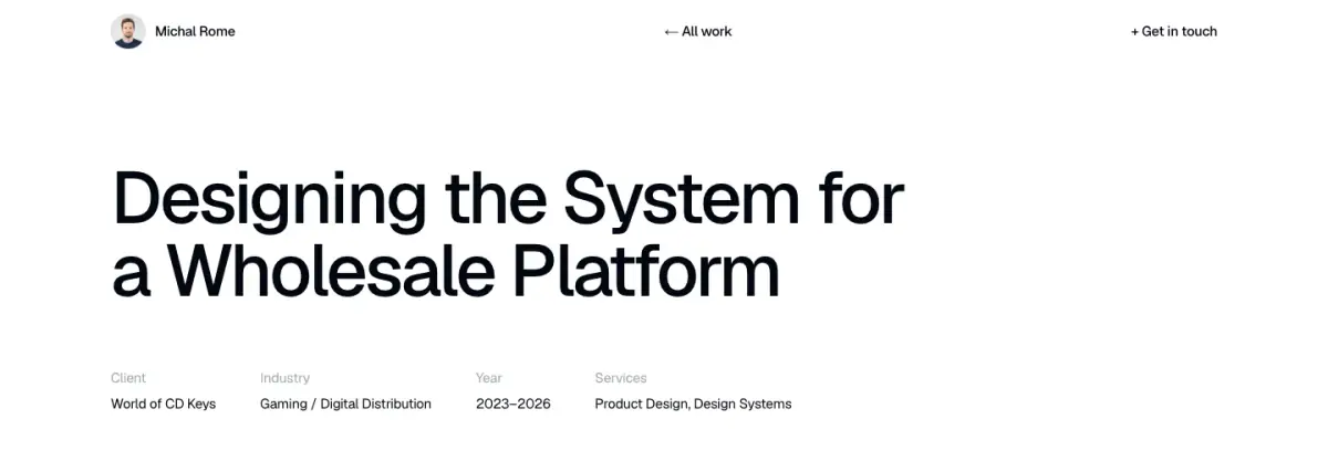Designing the System for a Wholesale Platform hero section from Michal Rome