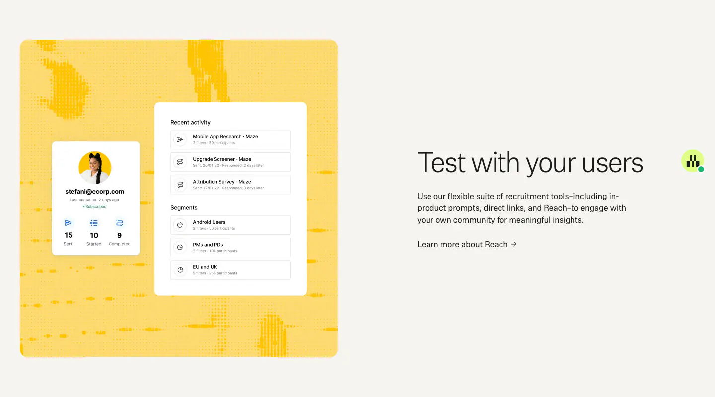 Test with your users features section from Maze