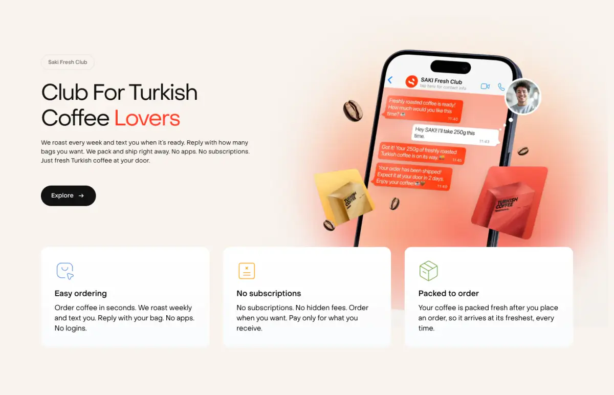 Club For Turkish Coffee Lovers features section from Sakiproducts