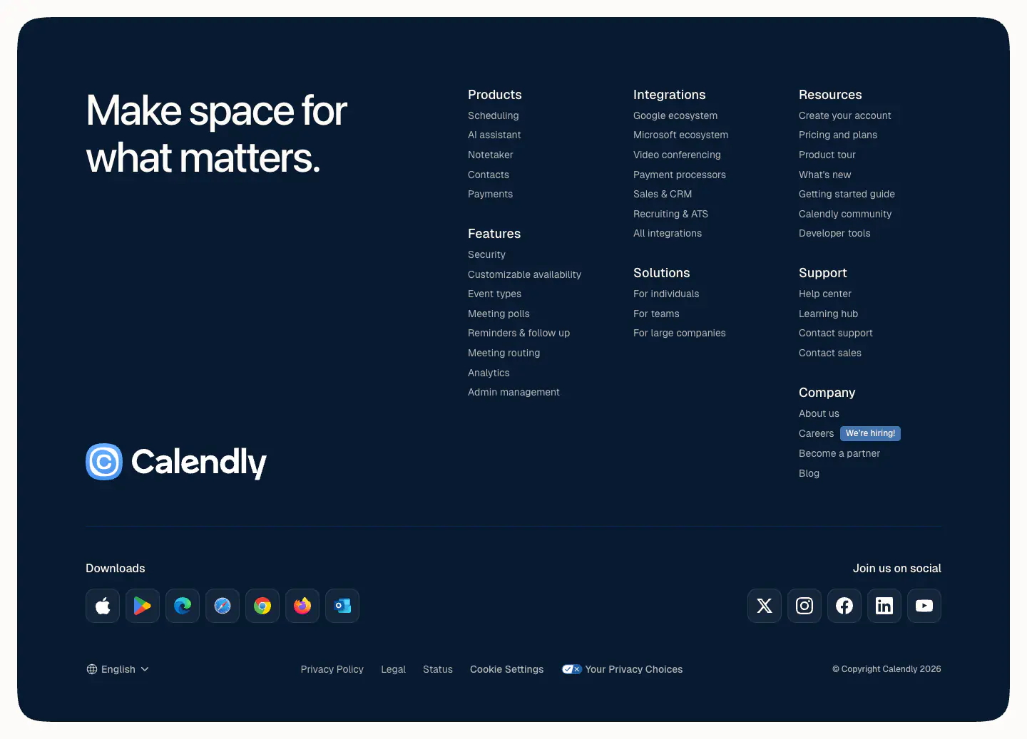 Products footer section from Calendly