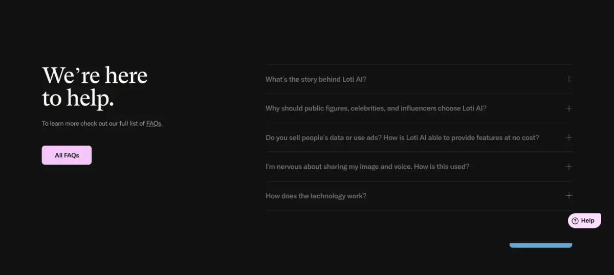 We’re here to help. features section from Loti