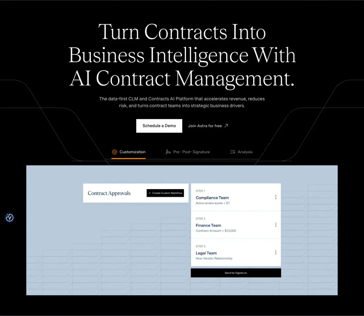 Turn contracts into business intelligence with AI Contract Management. hero section from Agiloft