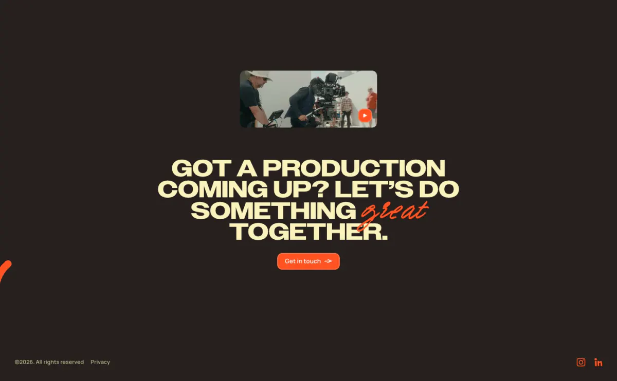 GOT A PRODUCTION COMING UP? LET’S DO SOMETHING great TOGETHER. footer section from LxL Creative