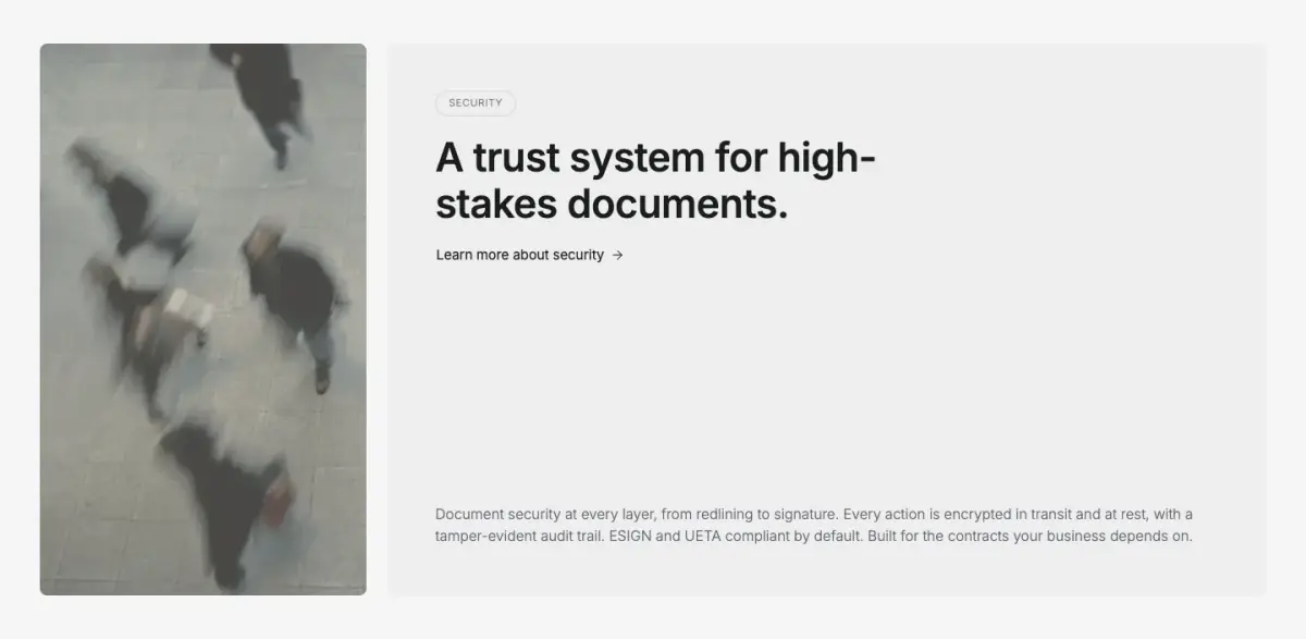 A trust system for high-stakes documents. features section from Formable