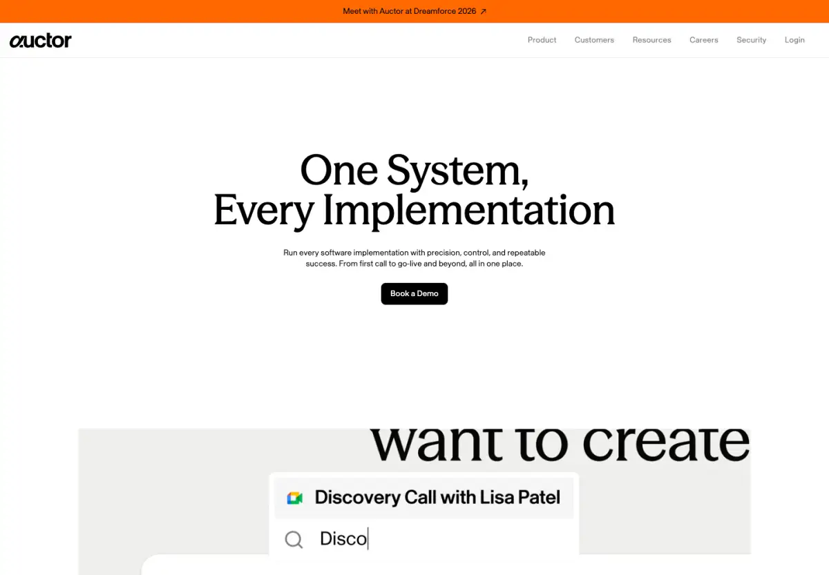 One System,Every Implementation hero section from Auctor