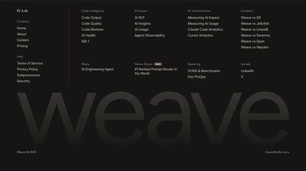 Company footer section from Weaveos