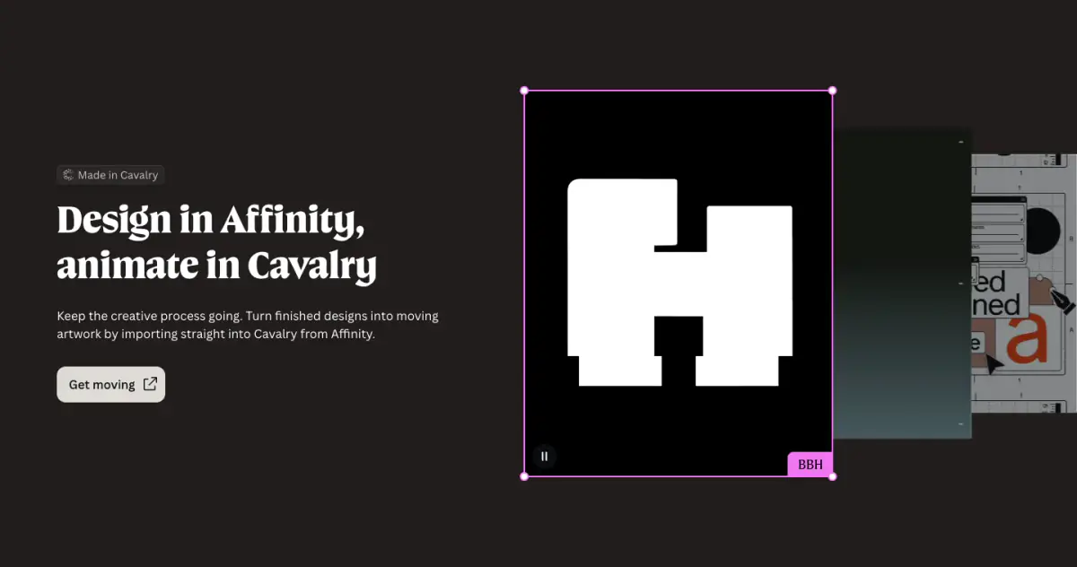 Design in Affinity, animate in Cavalry features section from Affinity