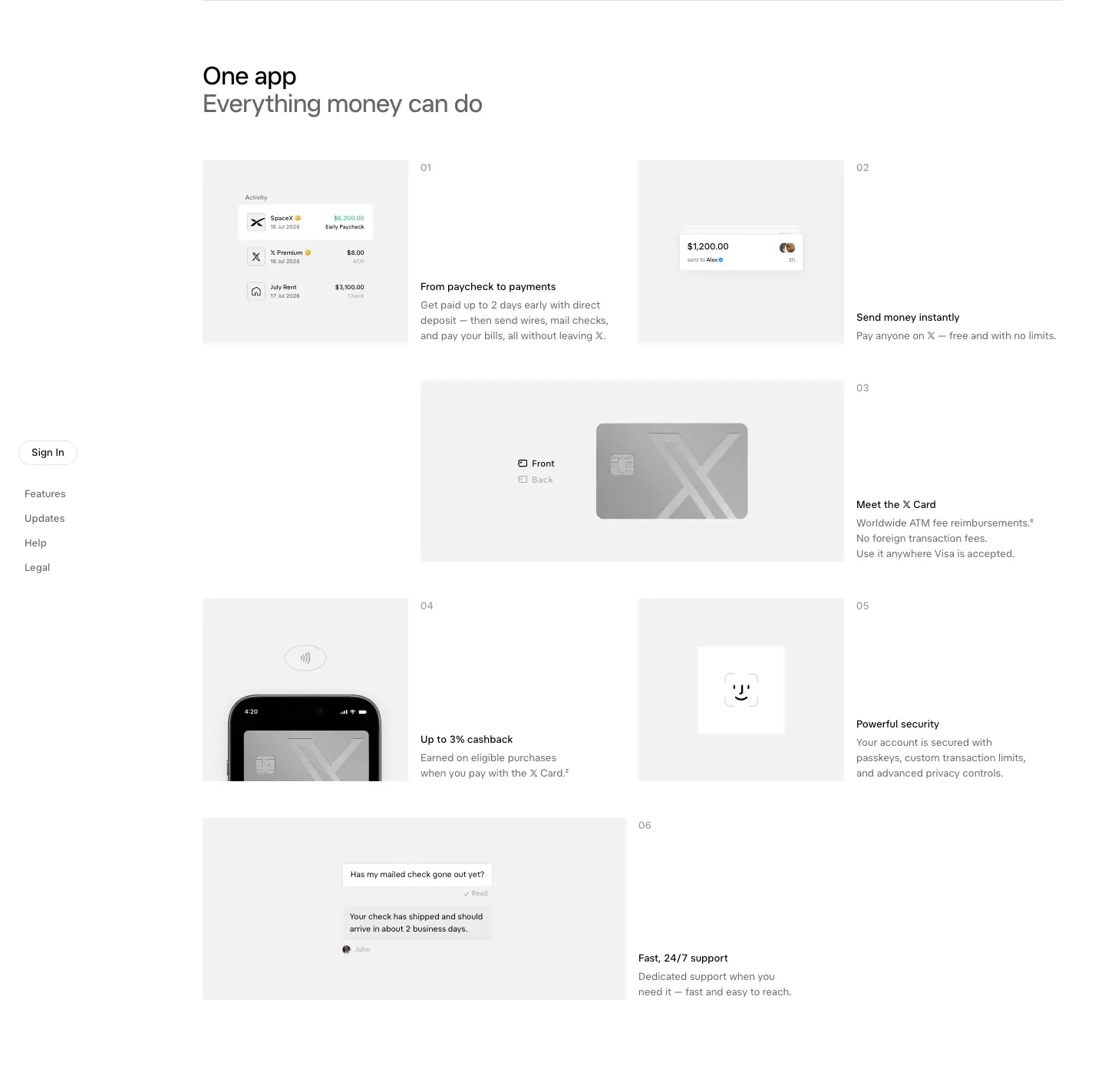 One app features section from X Money