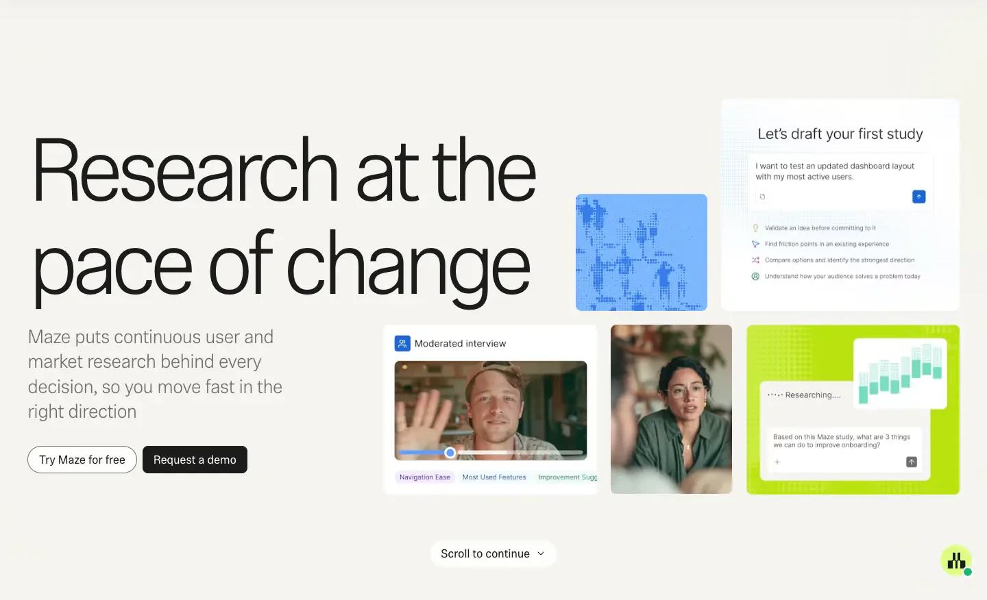 Research at the pace of change Hero section from Maze