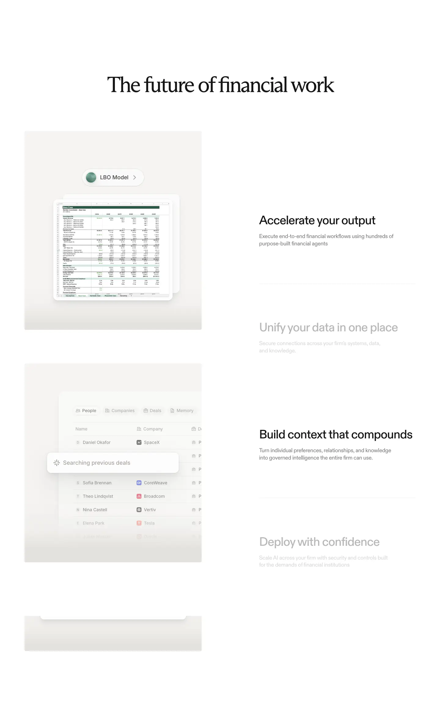The future of financial work features section from Rogo