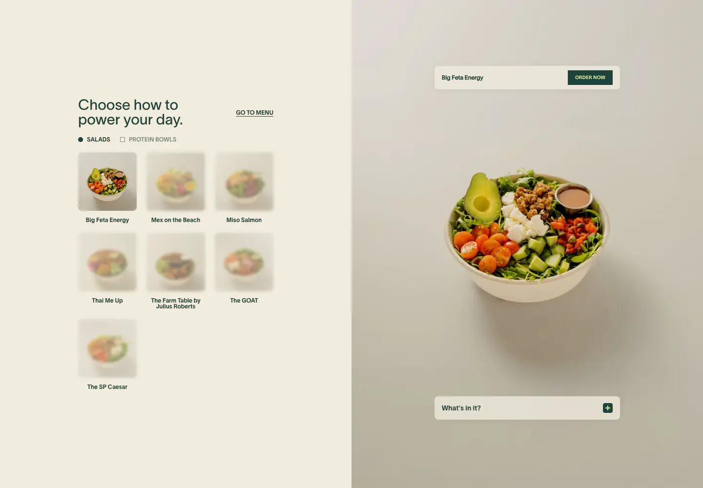 Choose how to power your day. features section from The Salad Project