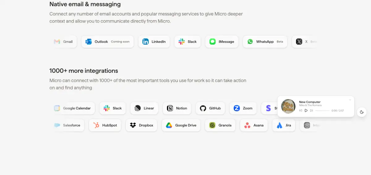 Native email & messaging features section from Micro