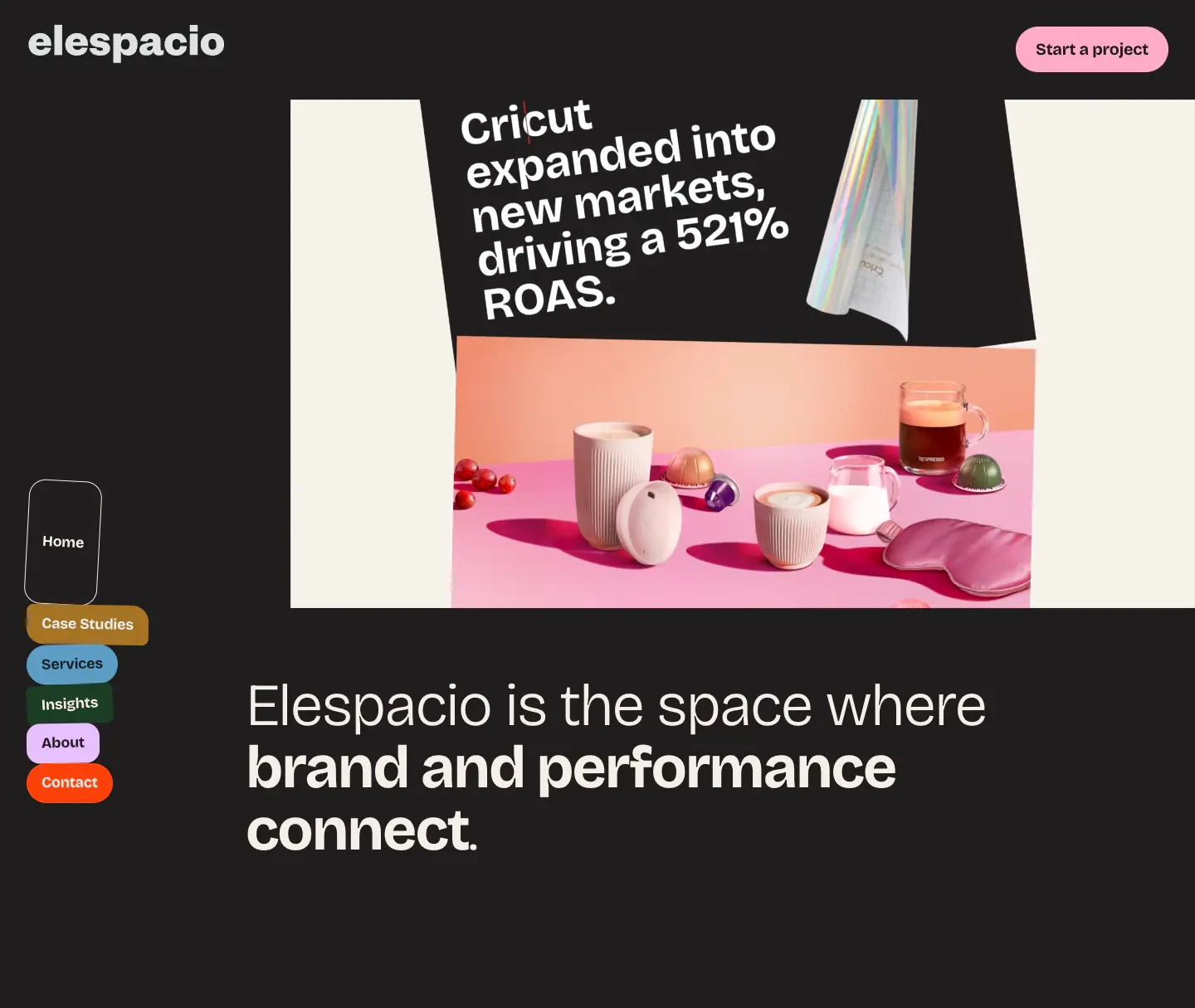 Brand and performance connect hero section from Elespacio