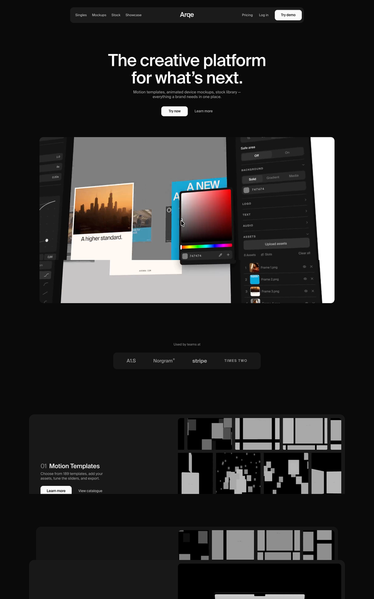 Arqé website design reference