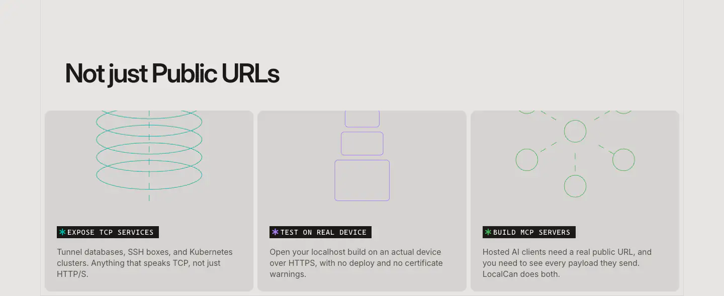 Not just Public URLs Features section from Localcan