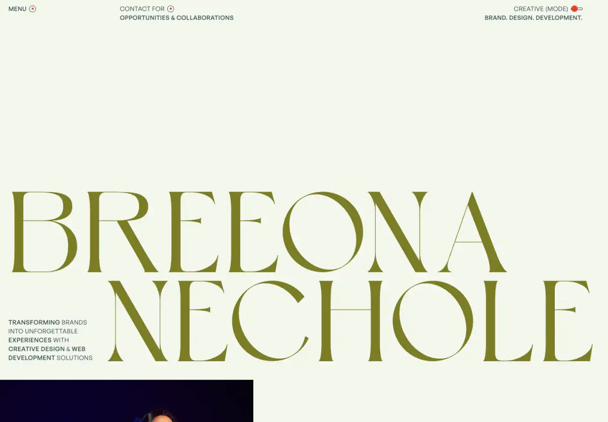 Breeona hero section from Breeona Nechole
