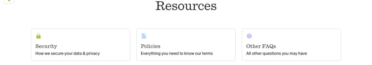 Resources features section from Granola