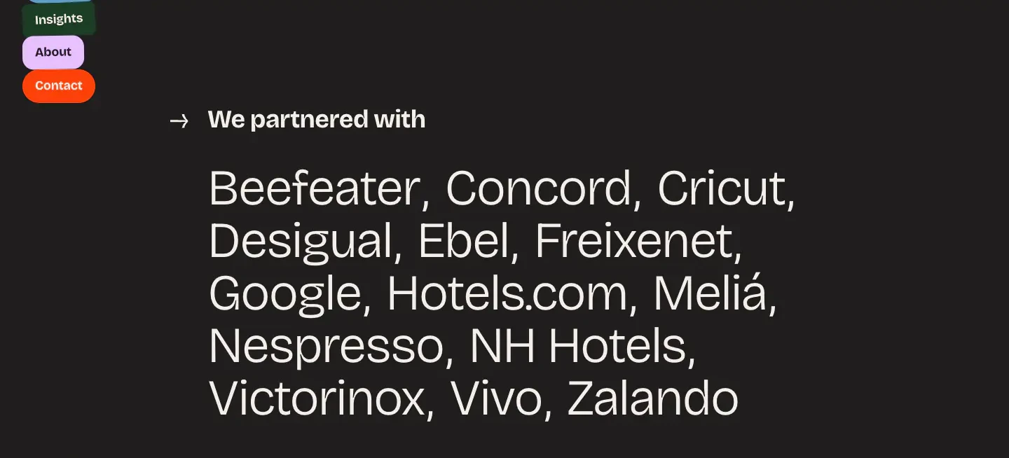 Brand partner roster testimonials section from Elespacio