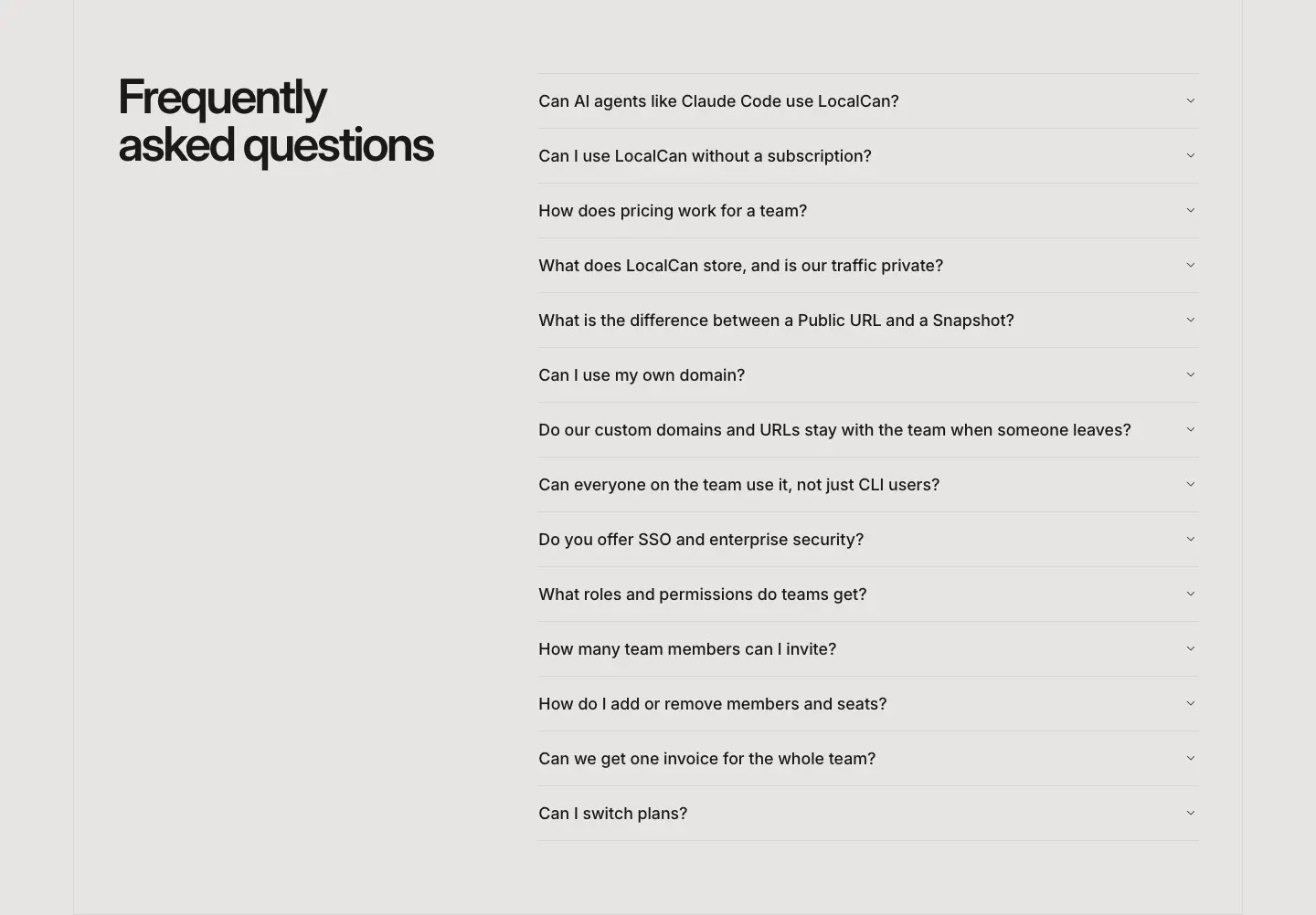 Frequently asked questions FAQ section from Localcan