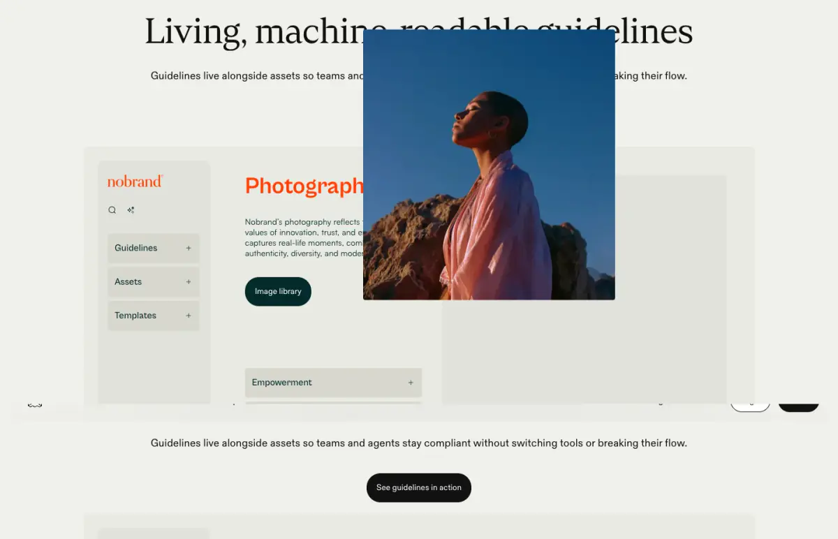 Living, machine-readable guidelines Features section from Frontify