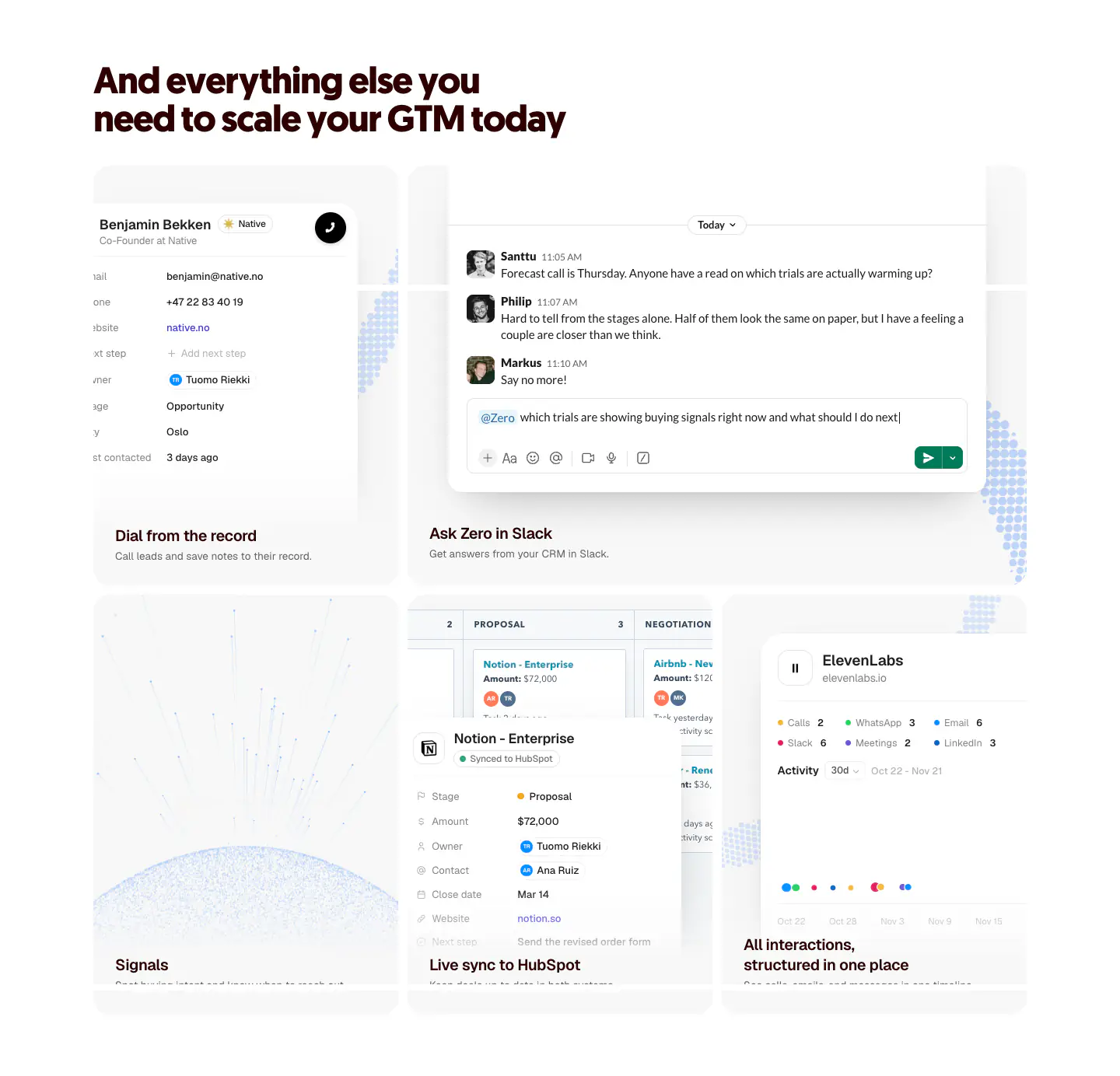 And everything else you need to scale your GTM today features section from Zero