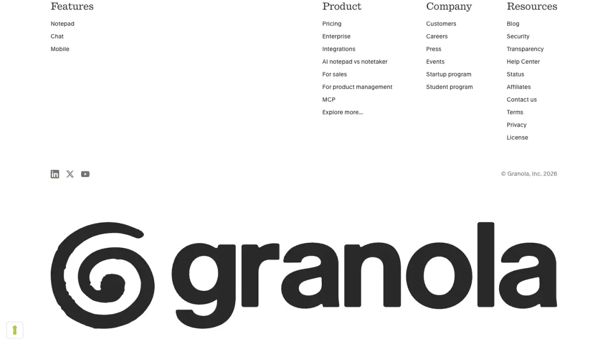 Granola Footer footer section from Granola