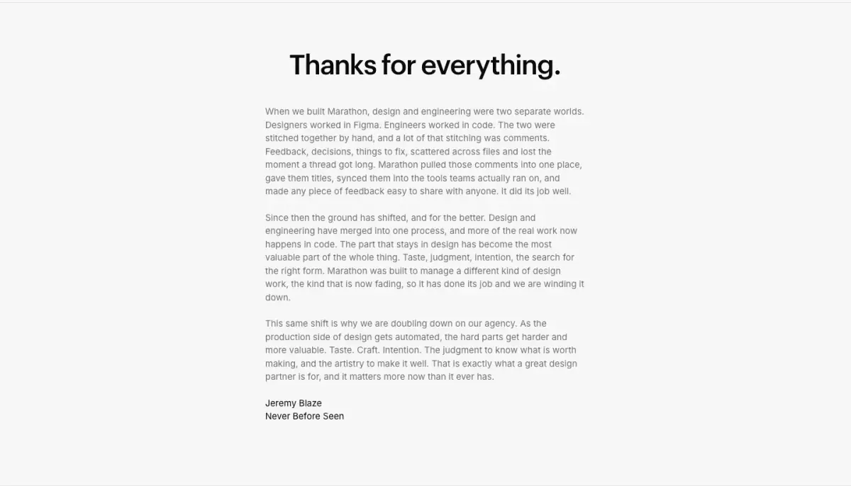 Thanks for everything. hero section from Marathon
