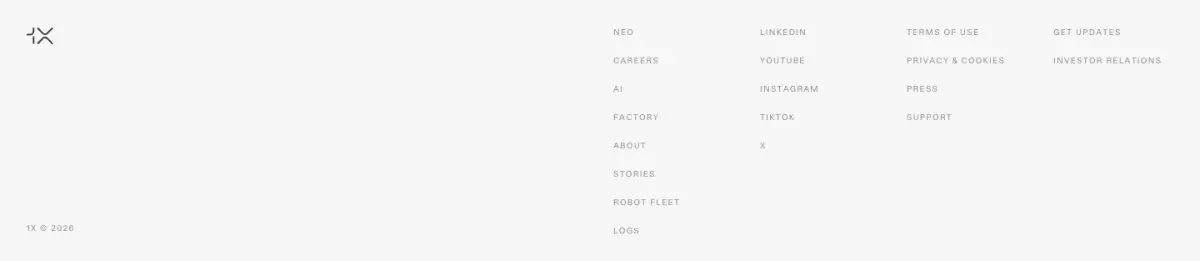 1X Technologies Footer footer section from 1X Technologies