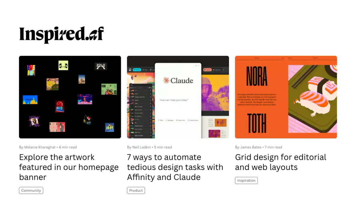 Inspired.af features section from Affinity