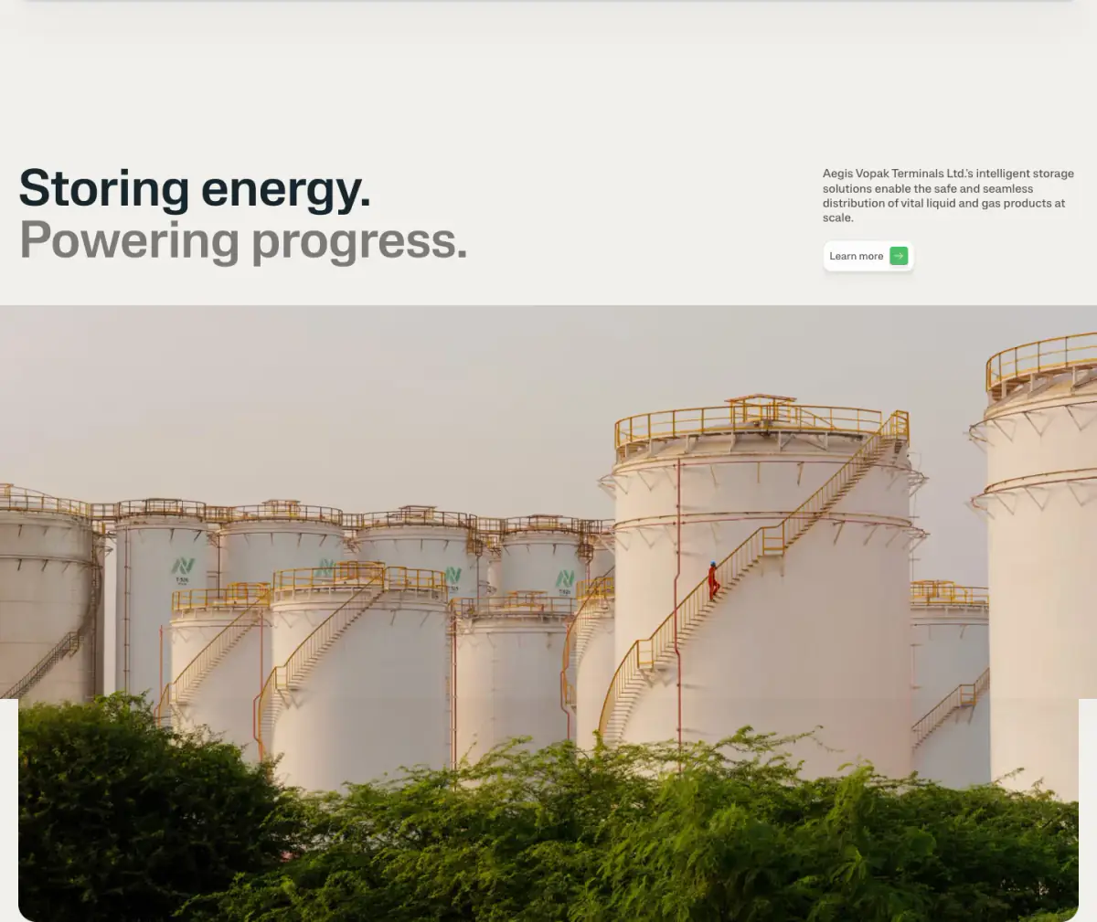 Storing energy. Powering progress. hero section from AVTL