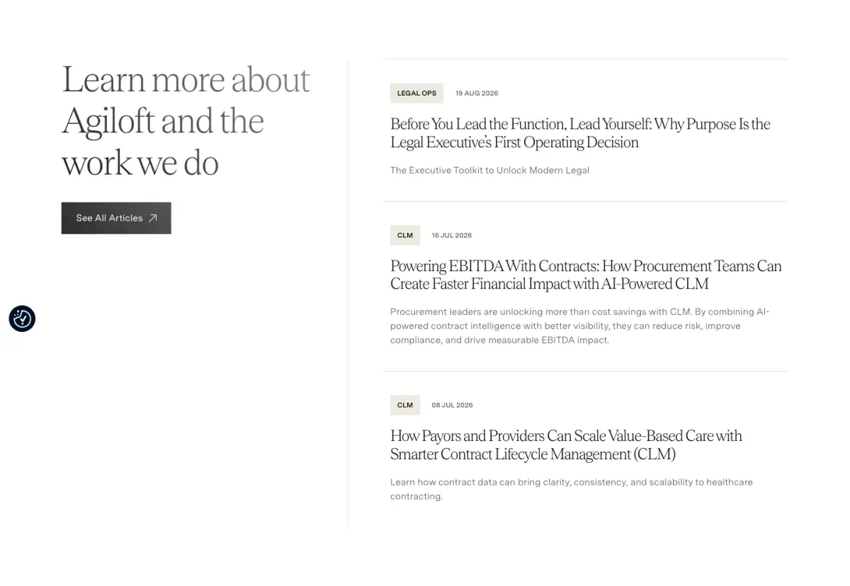 Learn more about Agiloft and the work we do features section from Agiloft