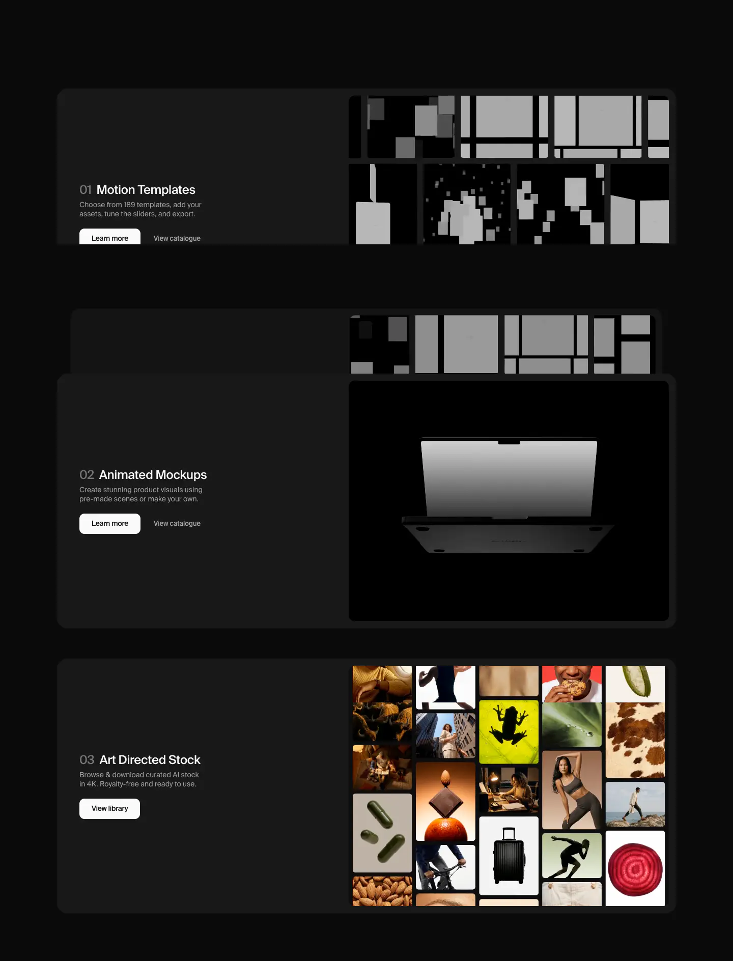 01Motion Templates features section from Arqé