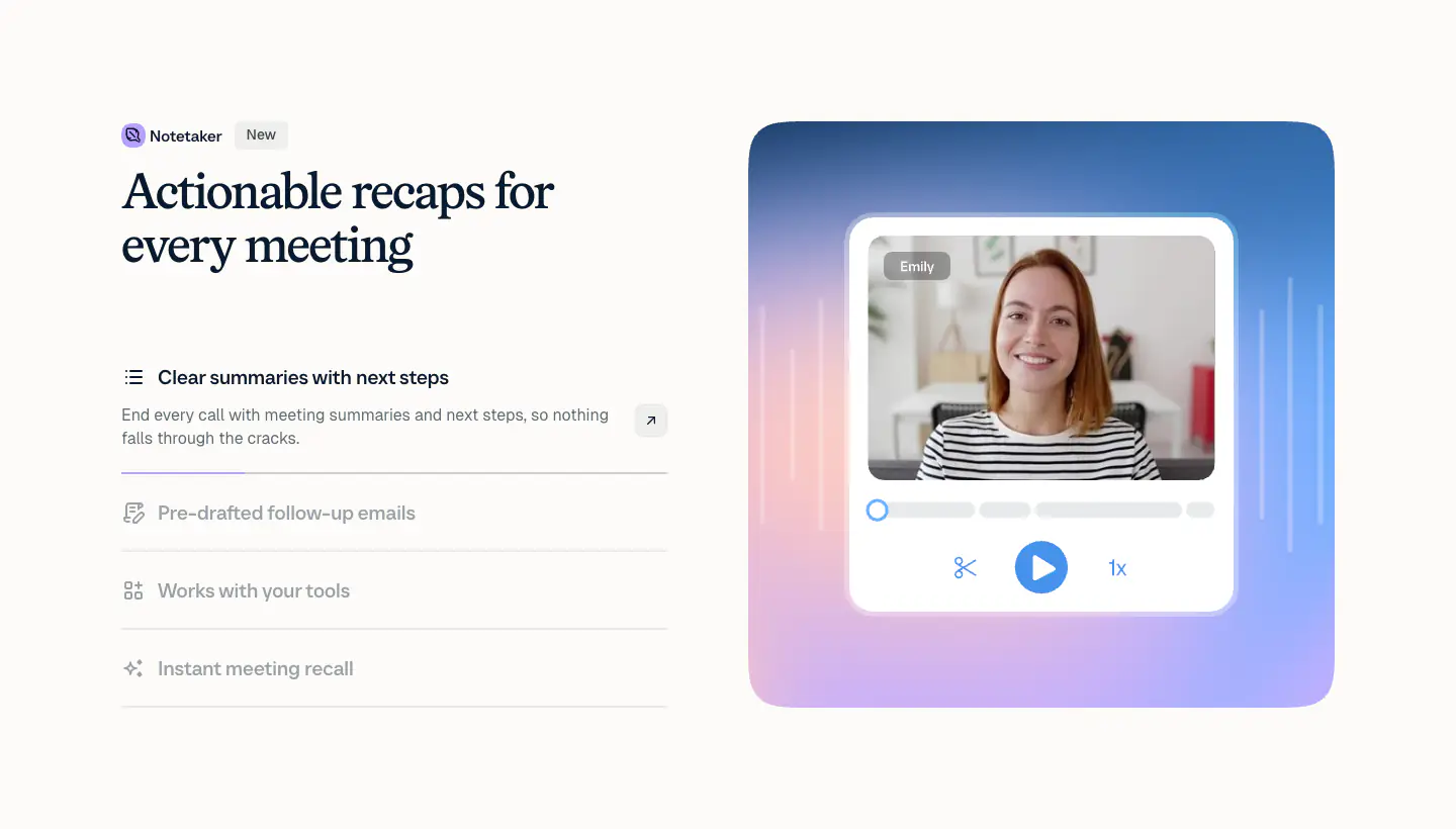 Actionable recaps for every meeting features section from Calendly
