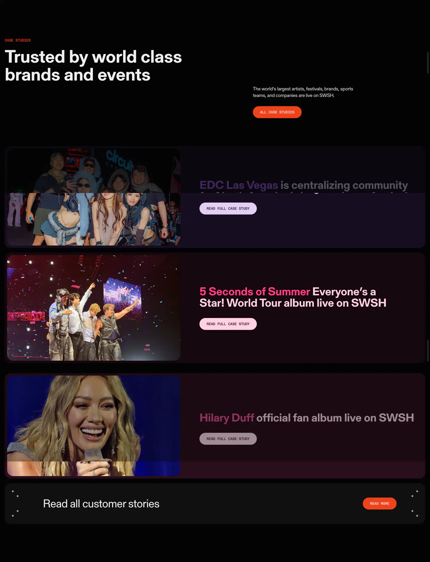 Trusted by world class Trusted by world class brands and events brands… Features section from SWSH