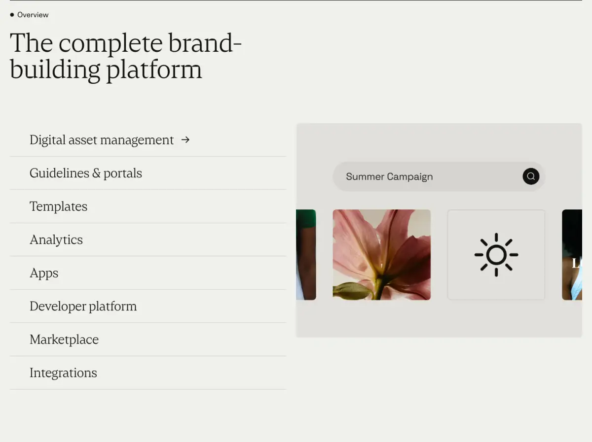 The complete brand-building platform Features section from Frontify