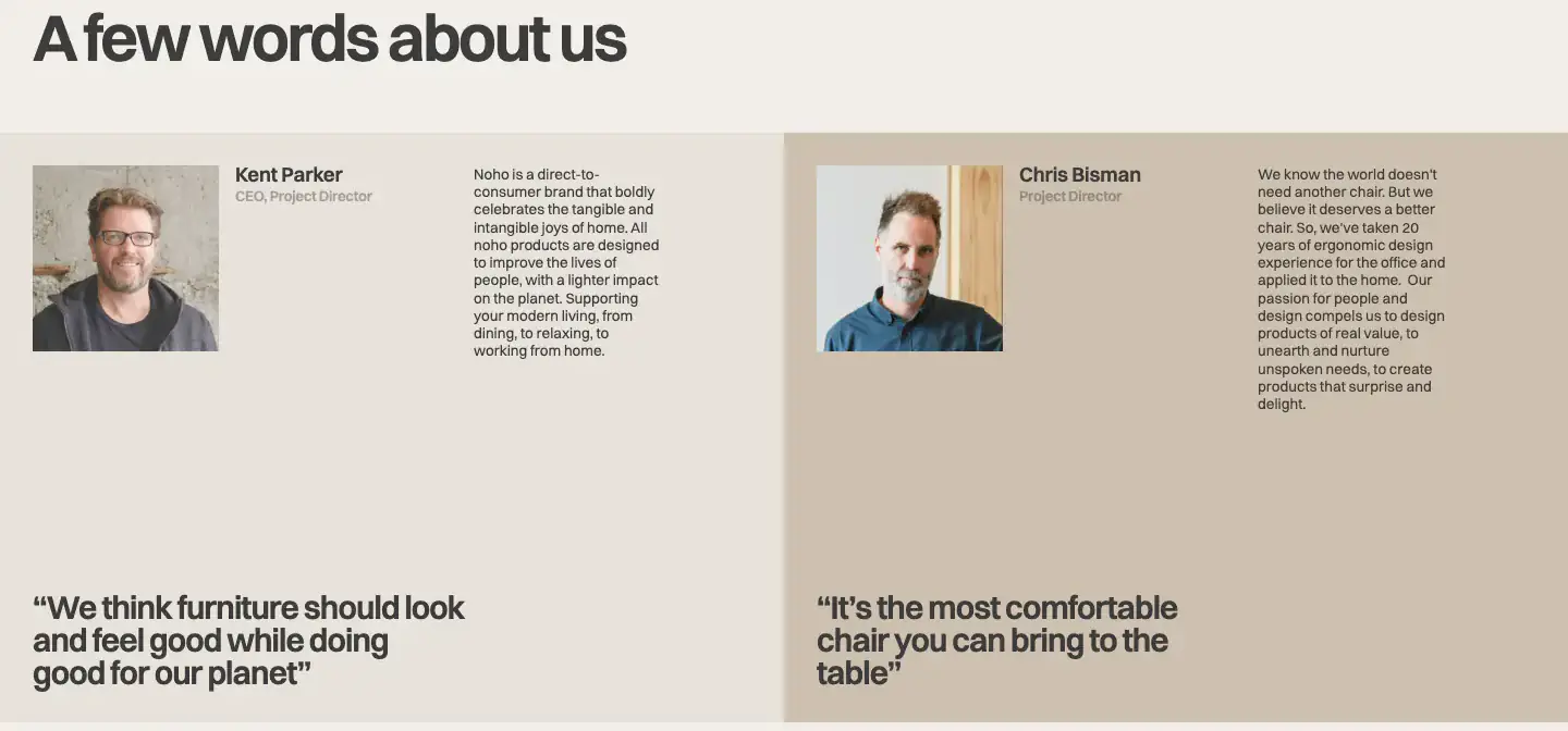 A few words about us — founder profiles founder section from Noho
