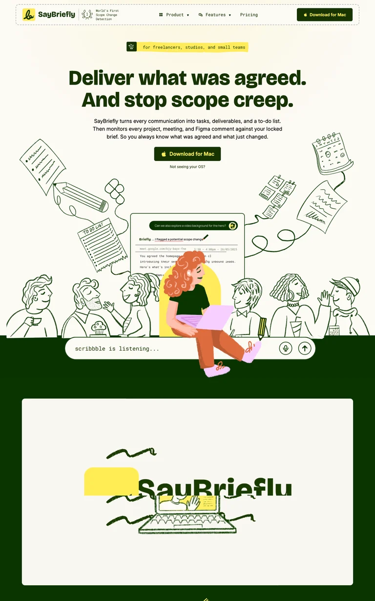 Saybriefly website design reference