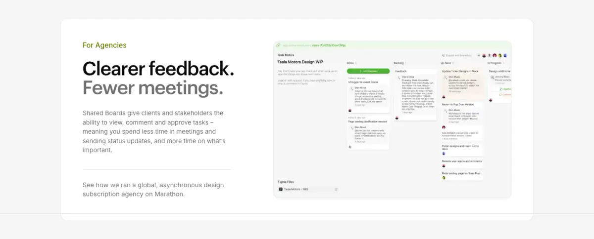 Clearer feedback. Fewer meetings. features section from Marathon