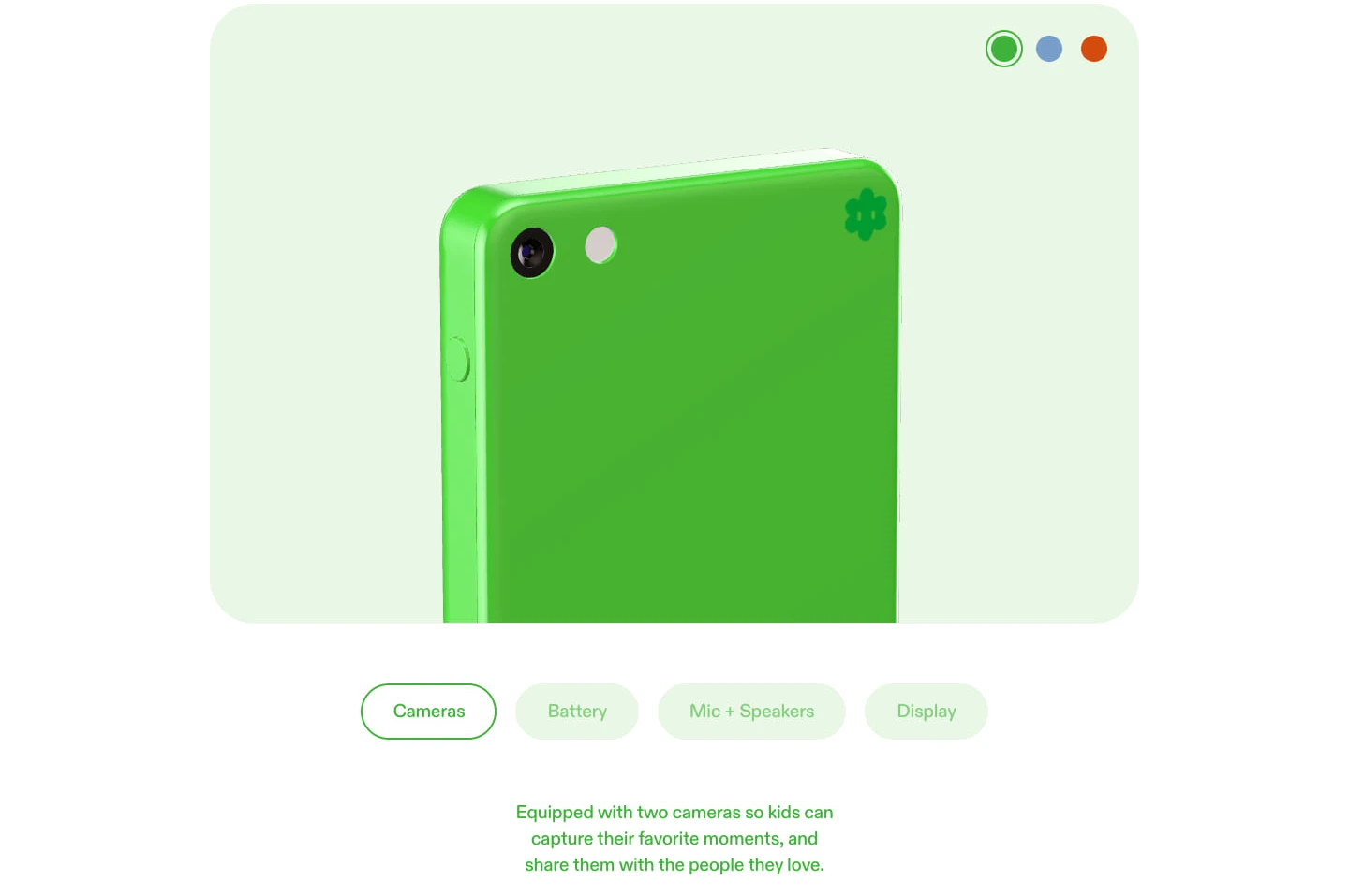 Tabbed Phone Hardware Showcase features section from Freckle