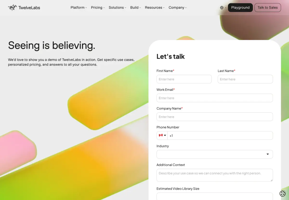 Seeing is believing. hero section from TwelveLabs