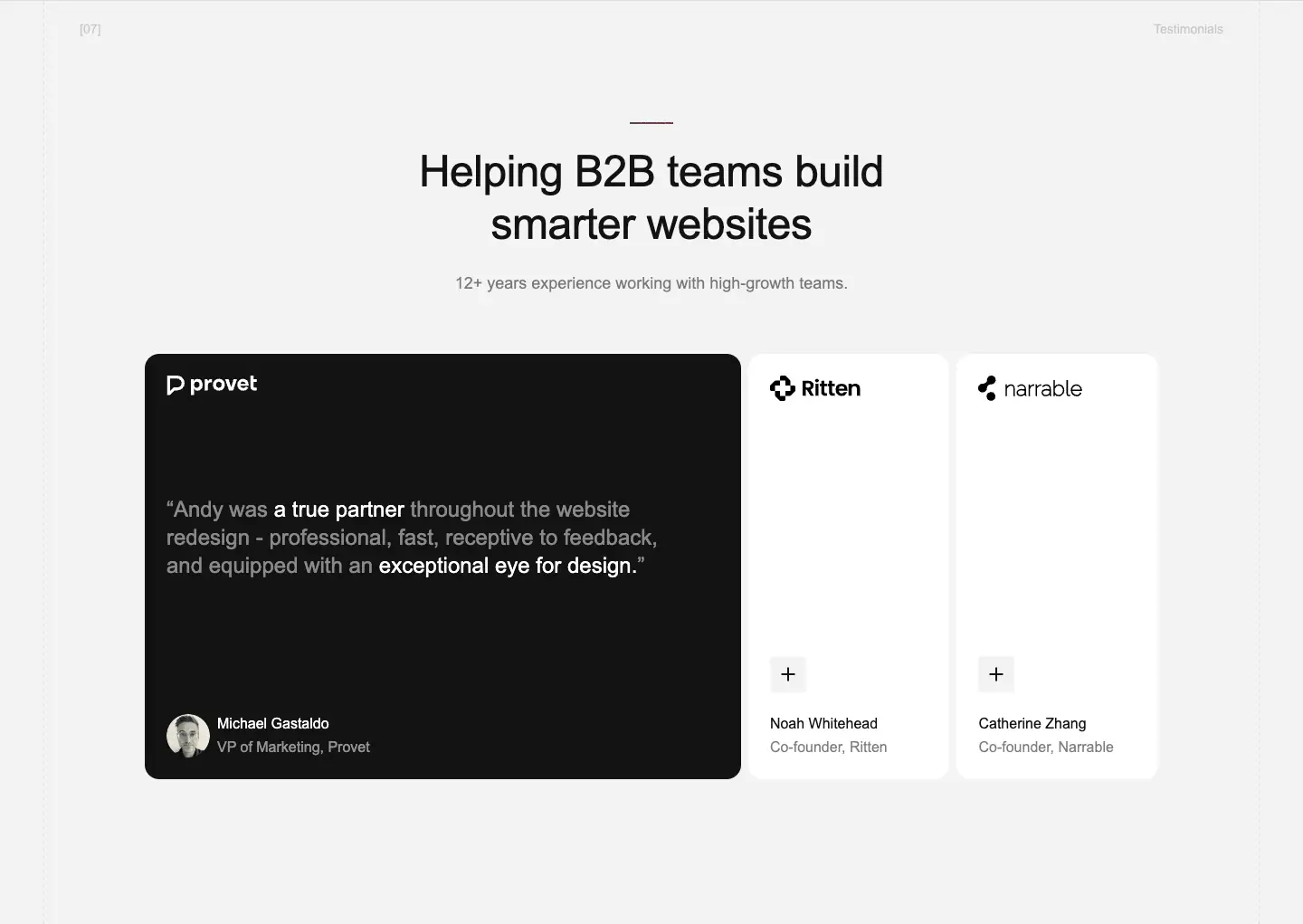 Helping B2B teams build smarter websites features section from Twohands