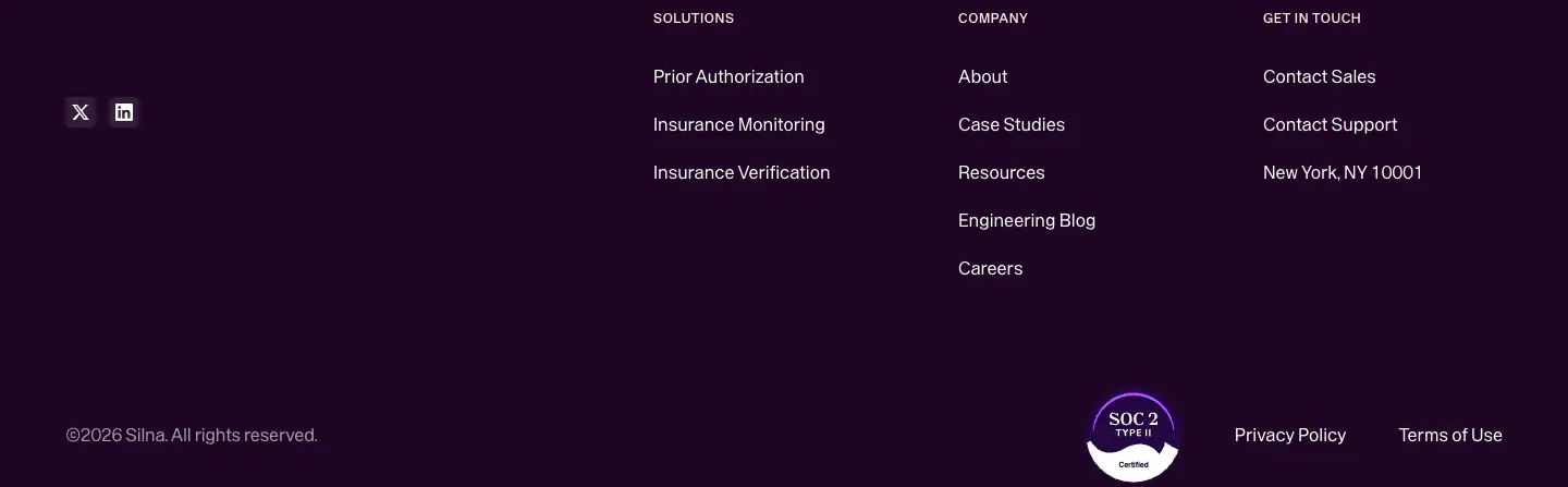 Multi-column company footer Footer section from Silnahealth
