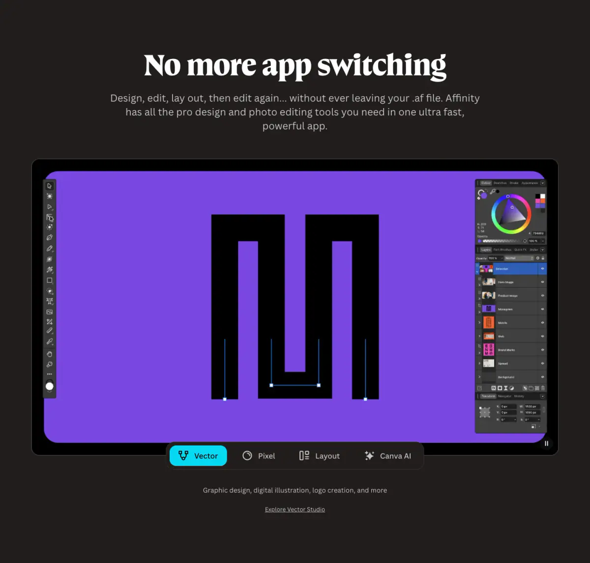 No more app switching features section from Affinity